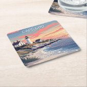 名前をカスタムするケープコッドマサチューセッツ スクエアペーパーコースター (アングル)