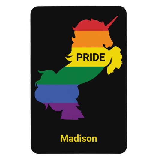 名前をカスタムするゲイユニコーン マグネット (縦)