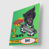 名前をカスタムするゲーマースクエアウォールクロックグリーンデザイン スクエア壁時計 (傾斜)