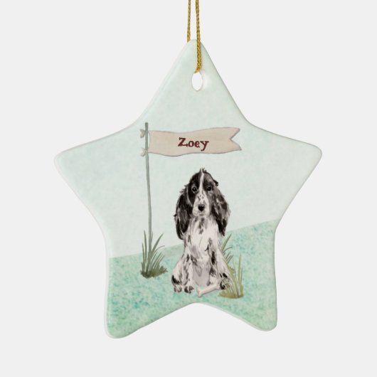 名前をカスタムするコッカースパニエル犬ペットドッグ セラミックオーナメント (右)