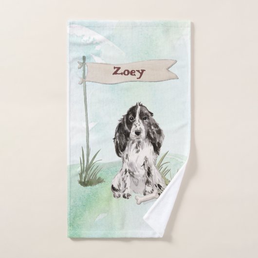 名前をカスタムするコッカースパニエル犬ペットドッグ バスタオルセット (ハンドタオル)