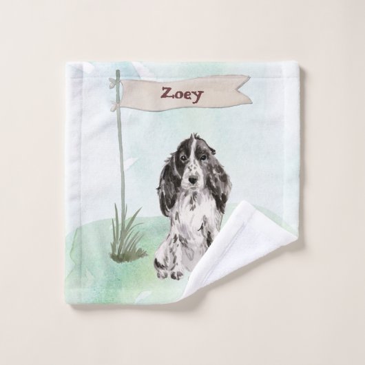 名前をカスタムするコッカースパニエル犬ペットドッグ バスタオルセット (ウォッシュタオル)