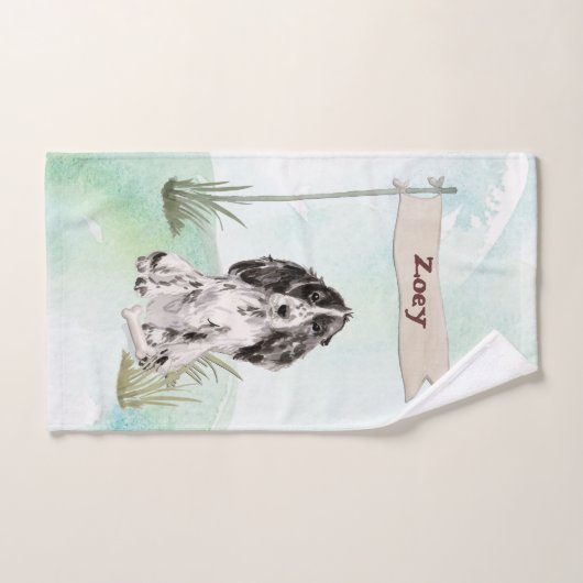 名前をカスタムするコッカースパニエル犬ペットドッグ バスタオルセット (ハンドタオル)