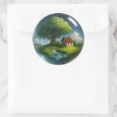 名前をカスタムするコテージコア自然シール ラウンドシール (バッグ)