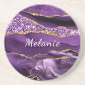 名前をカスタムするコースターアゲートパープルバイオレット金ゴールド コースター (正面)