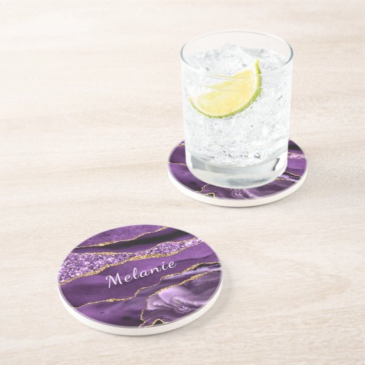 名前をカスタムするコースターアゲートパープルバイオレット金ゴールド コースター (側面)