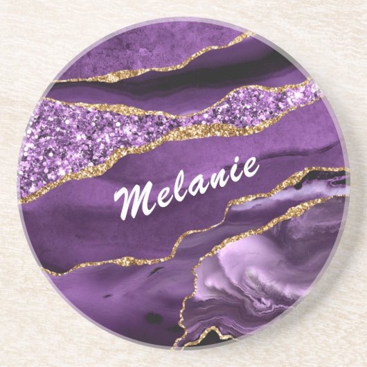 名前をカスタムするコースターアゲートパープル金ゴールドグリッター コースター (正面)