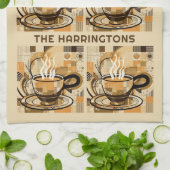 名前をカスタムするコーヒーパターン キッチンタオル (折り畳み)