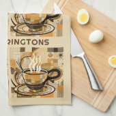 名前をカスタムするコーヒーパターン キッチンタオル (四つ折り)