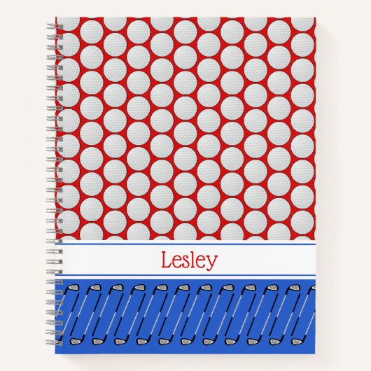 名前をカスタムするゴルフをテーマにしたパターン ノートブック (正面)