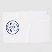 名前をカスタムするゴルフクラブ、白と青 ゴルフタオル (横)