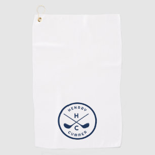 名前をカスタムするゴルフクラブ、白と青 ゴルフタオル