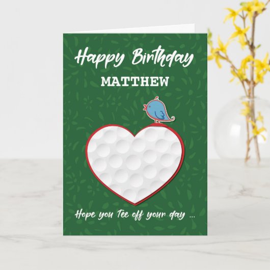 名前をカスタムするゴルフスポーツハート誕生日 カード (黄色い花)