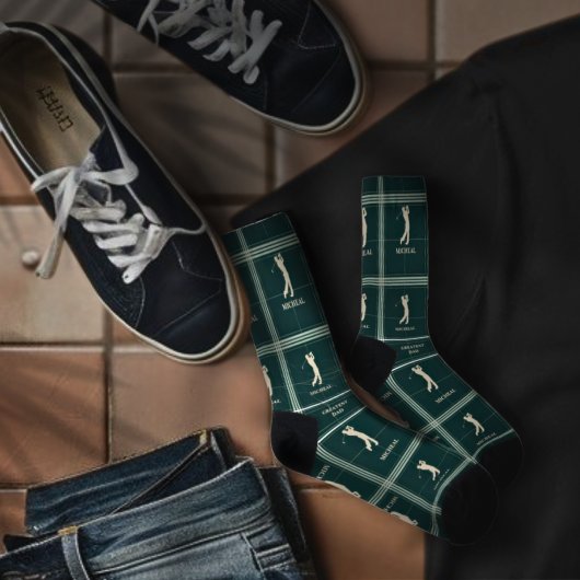 名前をカスタムするゴルフロゴホール入りワンプレイドパターン ソックス