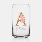 名前をカスタムするゴールドフォイル赤面ピンクローズレターA ガラス缶 (正面)