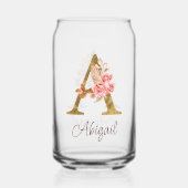 名前をカスタムするゴールドフォイル赤面ピンクローズレターA ガラス缶 (裏面)