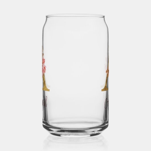 名前をカスタムするゴールドフォイル赤面ピンクローズレターA ガラス缶 (右)