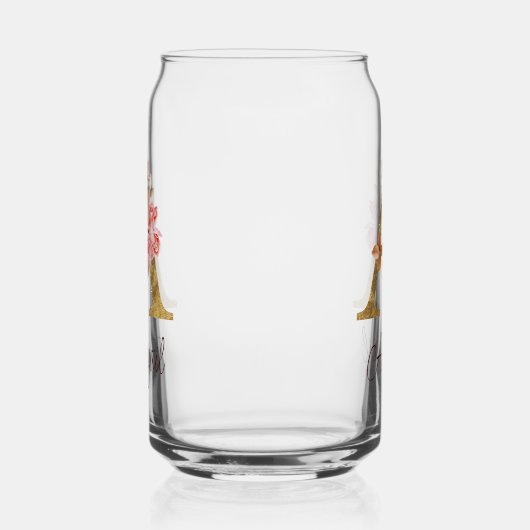 名前をカスタムするゴールドフォイル赤面ピンクローズレターA ガラス缶 (左)