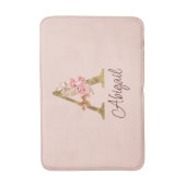 名前をカスタムするゴールドフォイル赤面ピンクローズレターA バスマット (正面縦)