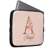 名前をカスタムするゴールドフォイル赤面ピンクローズレターA ラップトップスリーブ (正面右)