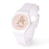 名前をカスタムするゴールドフォイル赤面ピンクローズレターA 腕時計 (傾斜)