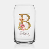 名前をカスタムするゴールドフォイル赤面ピンクローズレターB ガラス缶 (正面)