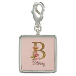 名前をカスタムするゴールドフォイル赤面ピンクローズレターB チャーム