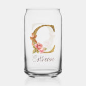 名前をカスタムするゴールドフォイル赤面ピンクローズレターC ガラス缶 (正面)