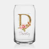 名前をカスタムするゴールドフォイル赤面ピンクローズレターD ガラス缶 (正面)