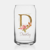 名前をカスタムするゴールドフォイル赤面ピンクローズレターD ガラス缶 (裏面)