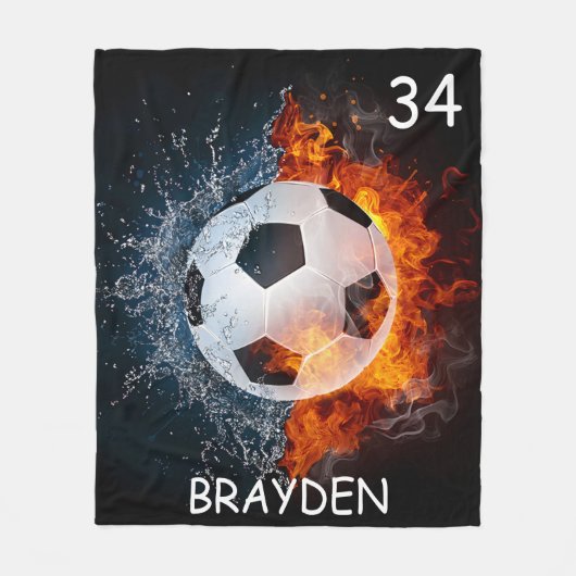 名前をカスタムするサッカーボール毛布 フリースブランケット (正面)