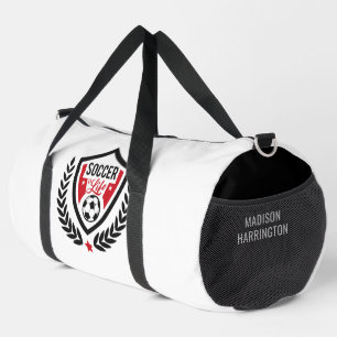 名前をカスタムするサッカーロゴ ダッフルバッグ