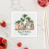 名前をカスタムするサファリアニマルズパームツリーズ誕生日 スタンダードカクテルナプキン (インサイチュ)