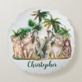 名前をカスタムするサファリアニマルズパームツリーズ ラウンドクッション (正面)