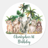 名前をカスタムするサファリアニマルズパームツリーズ ラウンドシール (正面)