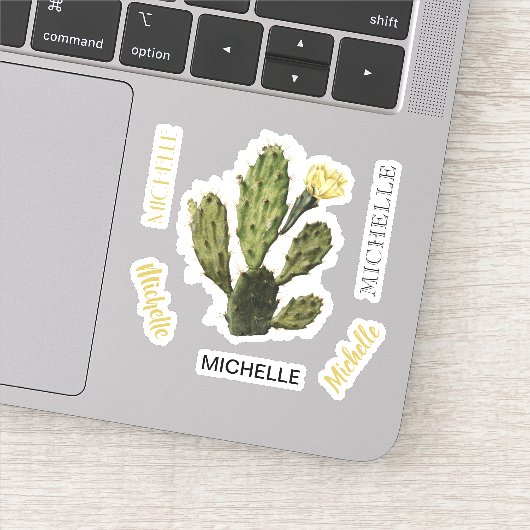 名前をカスタムするサボテン花ヴィンテージスケッチビニル シール (詳細)