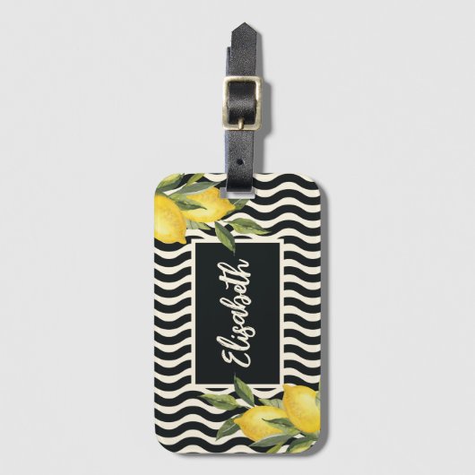名前をカスタムするサマー地中海のレモン ラゲッジタグ (正面縦)