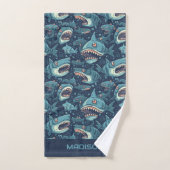 名前をカスタムするサメ模様 バスタオルセット (ハンドタオル)