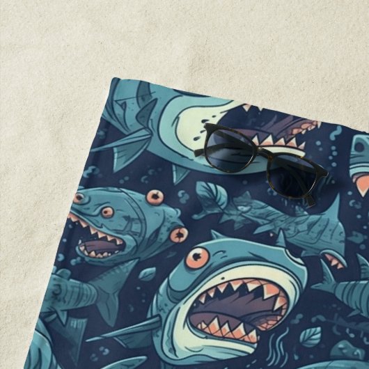 名前をカスタムするサメ模様 ビーチタオル (インサイチュ)