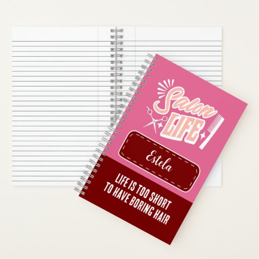 名前をカスタムするサロンライフギフト美容師ピンク ノートブック (内側)