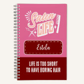 名前をカスタムするサロンライフギフト美容師ピンク ノートブック (正面)