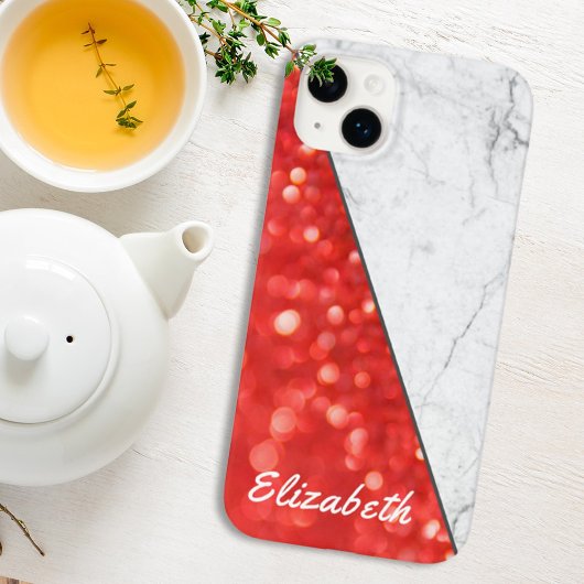 名前をカスタムするサンゴグリッター白黒大理石 Case-Mate iPhoneケース