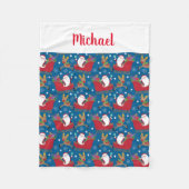 名前をカスタムするサンタトナカイのパーソナライズされたクリスマス フリースブランケット (正面)
