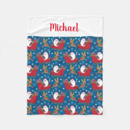 名前をカスタムするサンタトナカイのパーソナライズされたクリスマス フリースブランケット