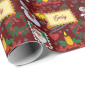 名前をカスタムするサンタ雪だるまホリデーレッドクリスマス ラッピングペーパー (ロールコーナー)