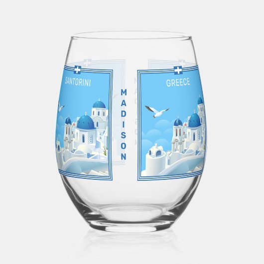 名前をカスタムするサントリーニギリシャ ステムなしワイングラス (裏面)
