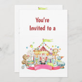 名前をカスタムするサーカスバースデーパーティーの招待 招待状 (正面/裏面)