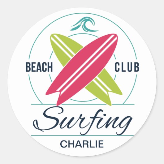 名前をカスタムするサーファーのシール ラウンドシール (正面)