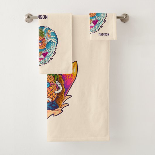 名前をカスタムするサーフィンパイナップル バスタオルセット (インサイチュ)