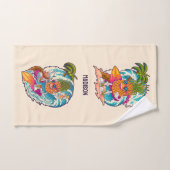 名前をカスタムするサーフィンパイナップル バスタオルセット (ハンドタオル)